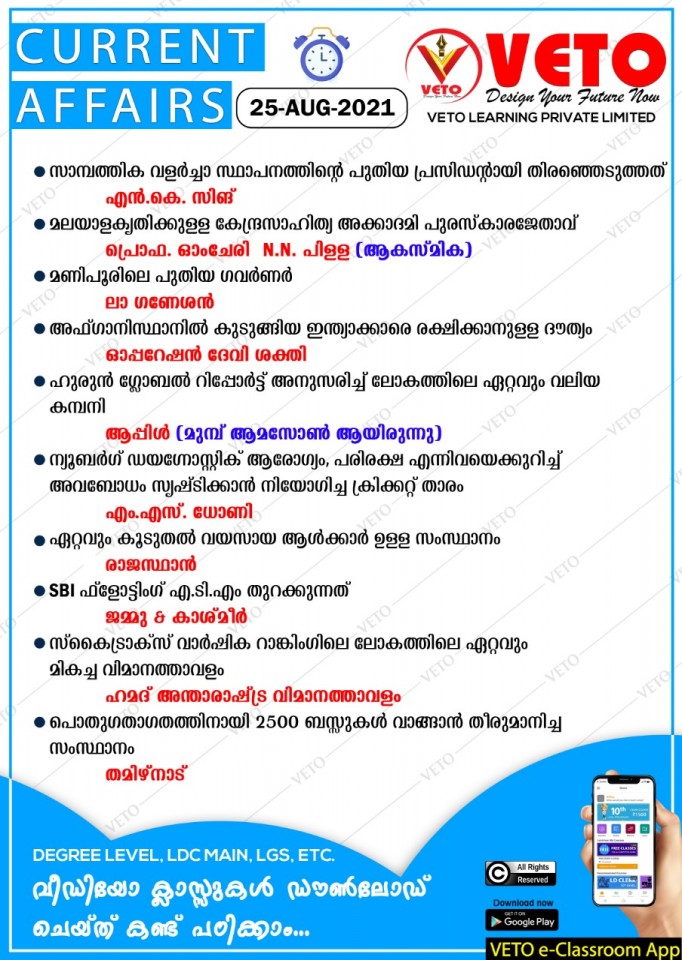 Current Affairs kerala psc preliminary and main exam special